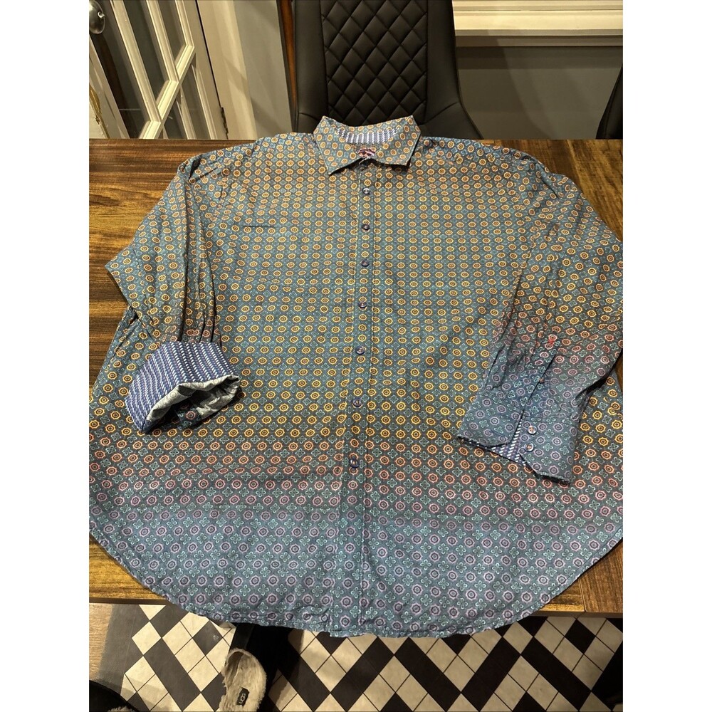 Robert Graham Blue Multicolor Modern Flip Cuff Shirt - Size 1XL. EUC